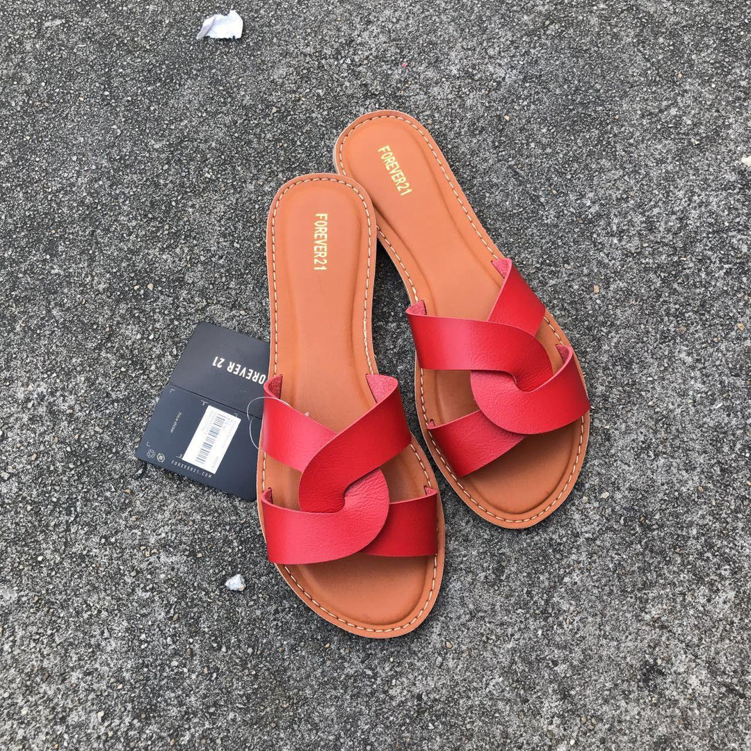 Flat-heeled Casual Women's Slippers With Leather Buckle Plus Size Women's Shoes - Trendha