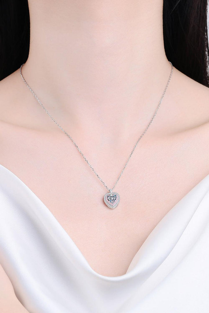 925 Sterling Silver 1 Carat Moissanite Heart Pendant Necklace - Trendha