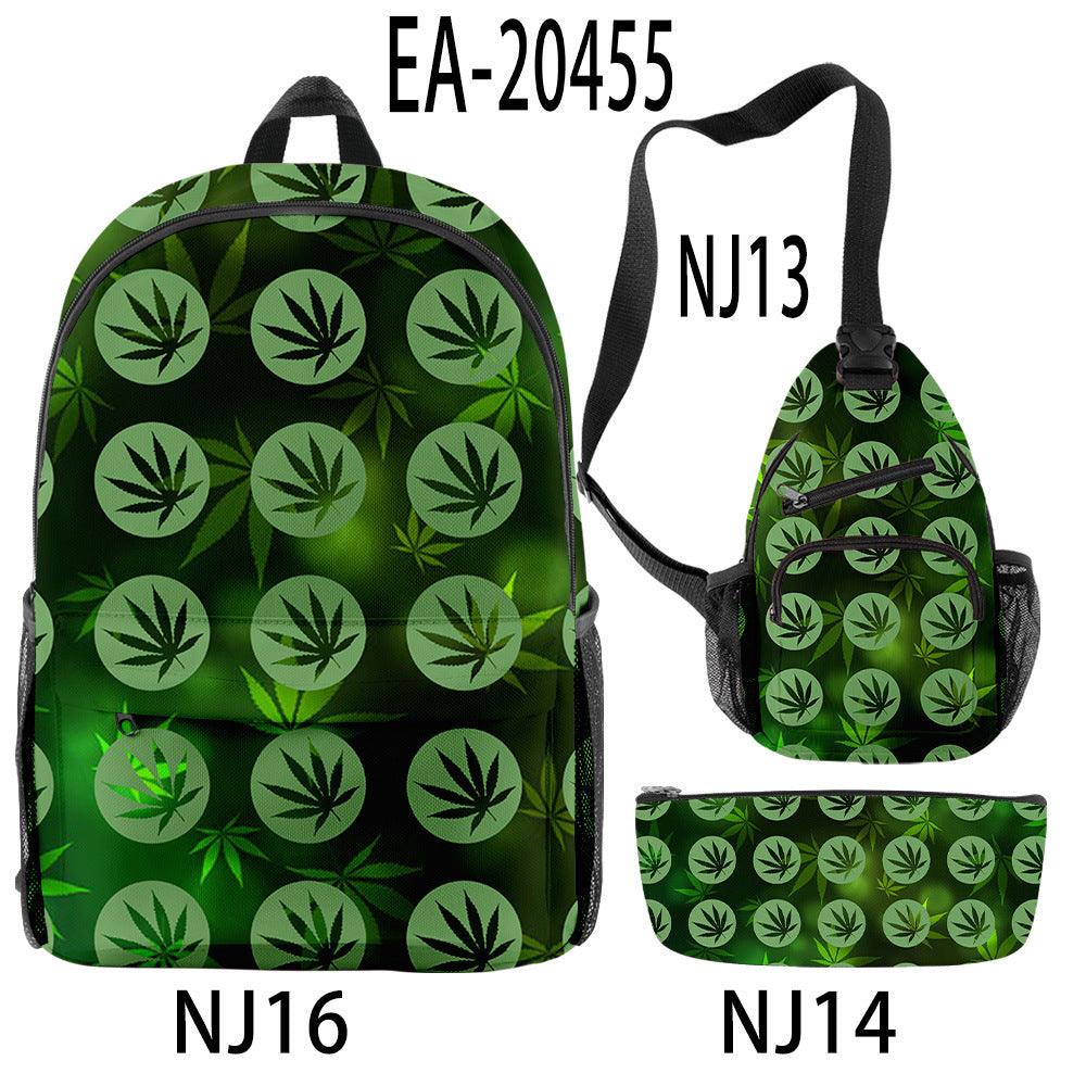 New Hemp Leaf Surrounding 3d Digital Backpack Pen Bag Shoulder - Trendha