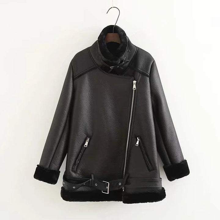 Jacket Tops Women's Trendy Belt PU Leather Jacket - Trendha