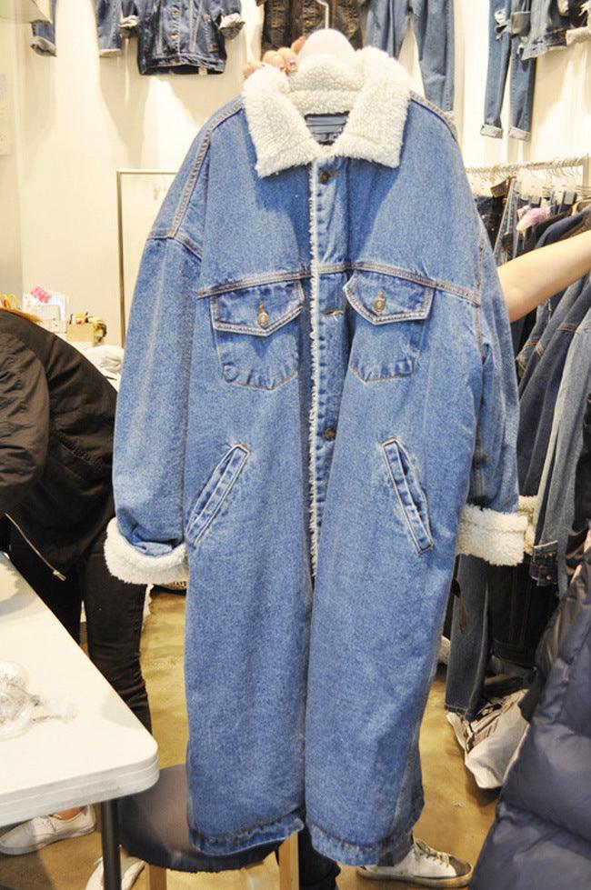 Lamb Wool Thick Denim Jacket Women Mid-length Plus Cashmere - Trendha