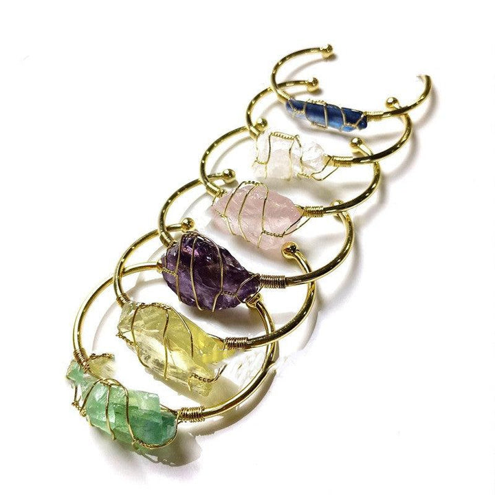 Explosive Natural Crystal Rough Stone Gold Winding Unshaped Bracelet Jewelry Crystal Bracelet - Trendha