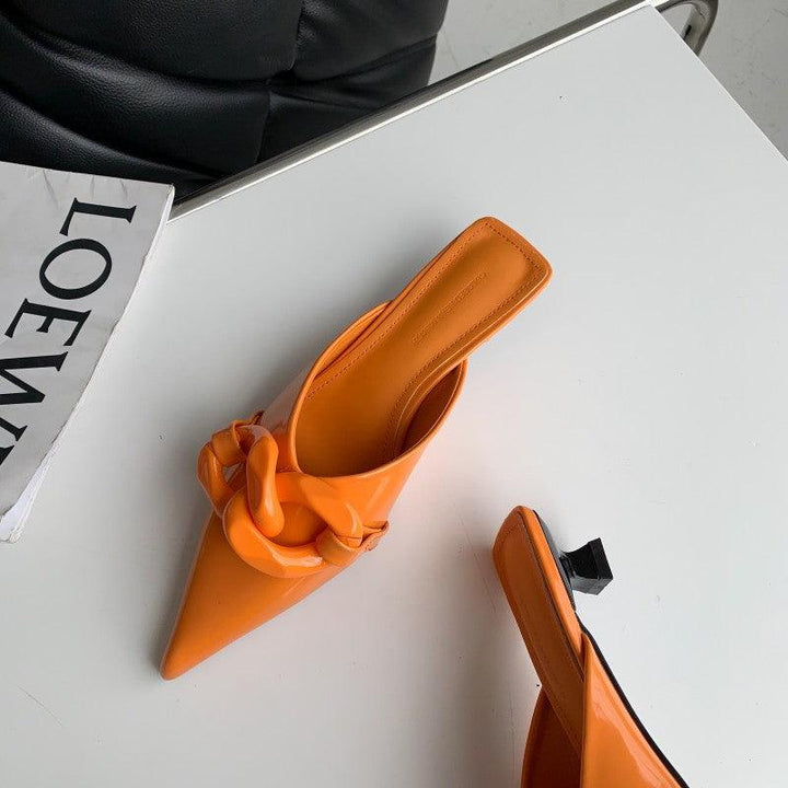 Fashion Candy Color Chain Pointed Toe Low Heel Baotou Half Slippers Women - Trendha
