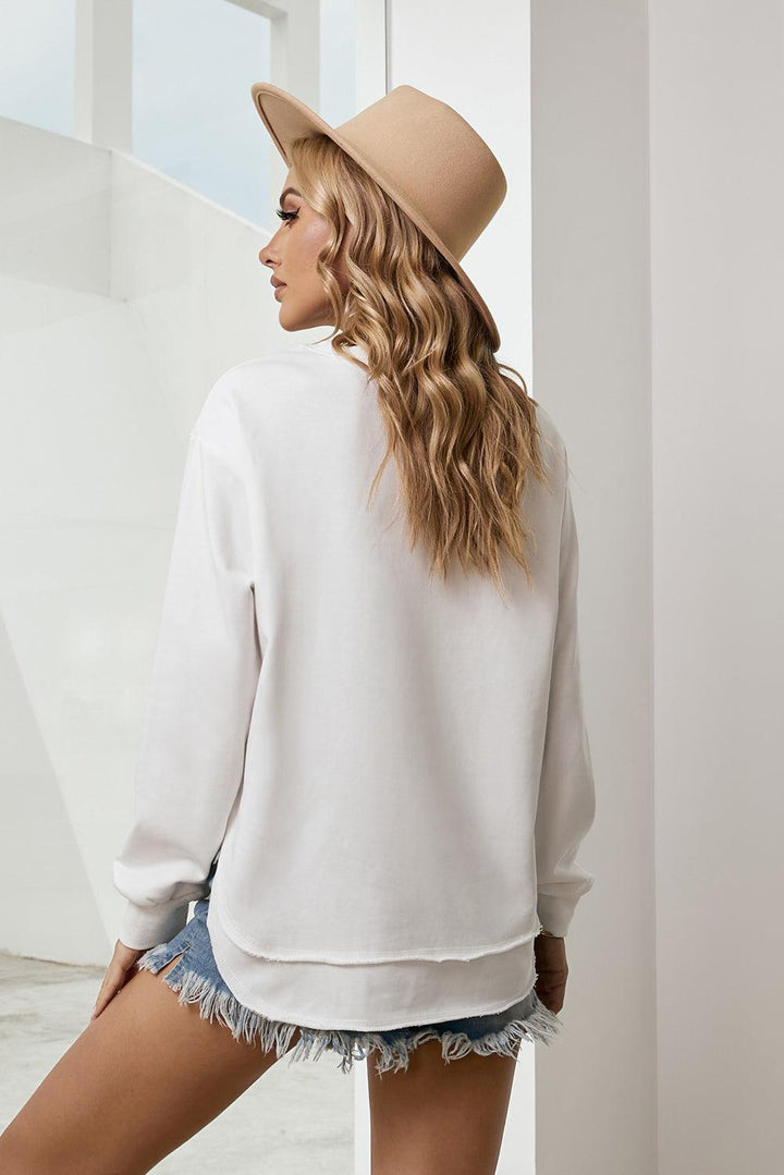 Side Slit Drop Shoulder Sweatshirt - Trendha