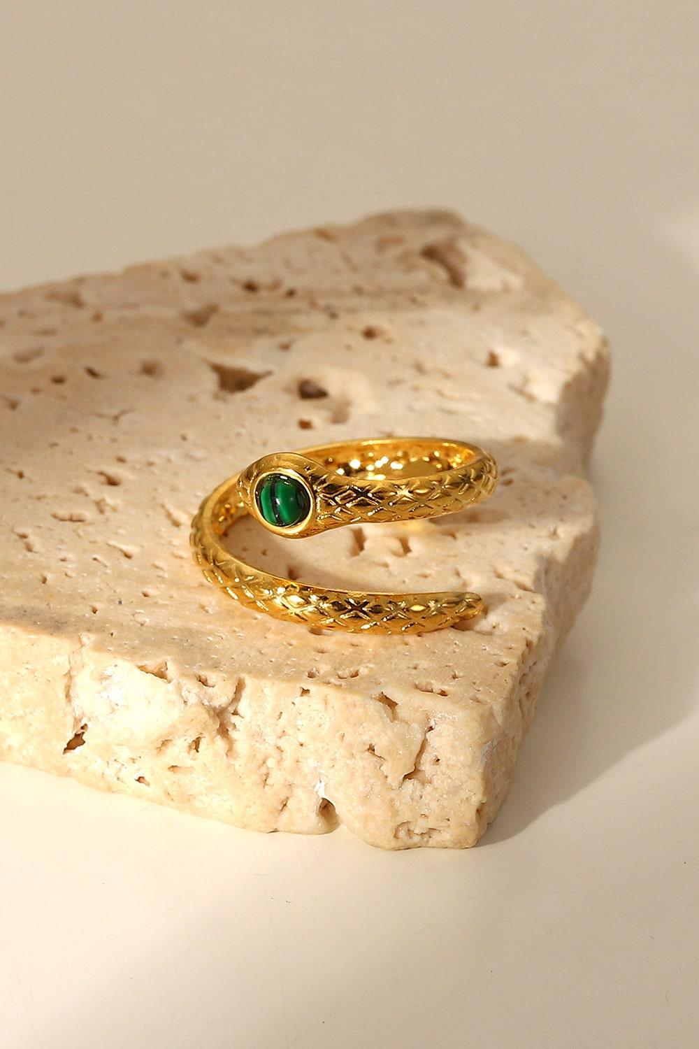 Snake Charmer Malachite Snake-Shaped Bypass Ring - Trendha