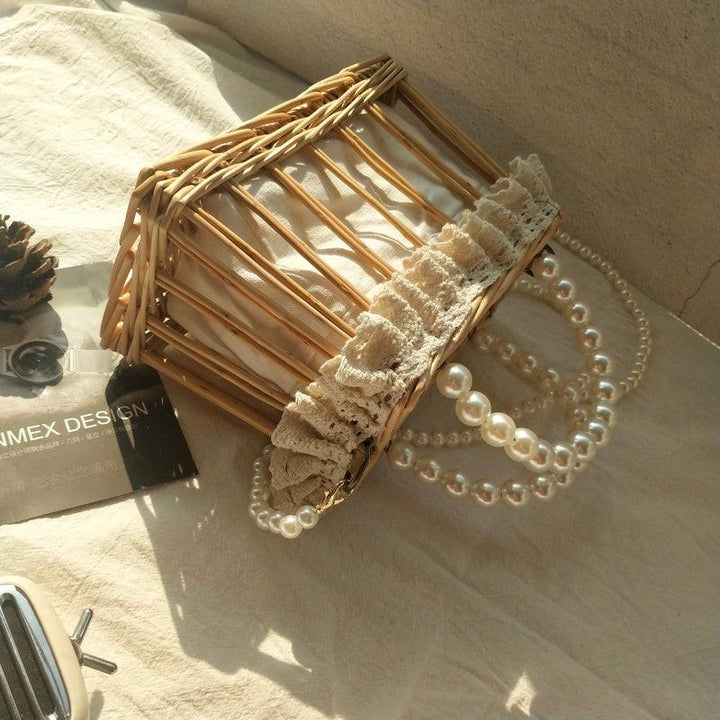 Handbag Chain Homemade Bag Pearl Woven Rattan Square Bag Straw Woven - Trendha
