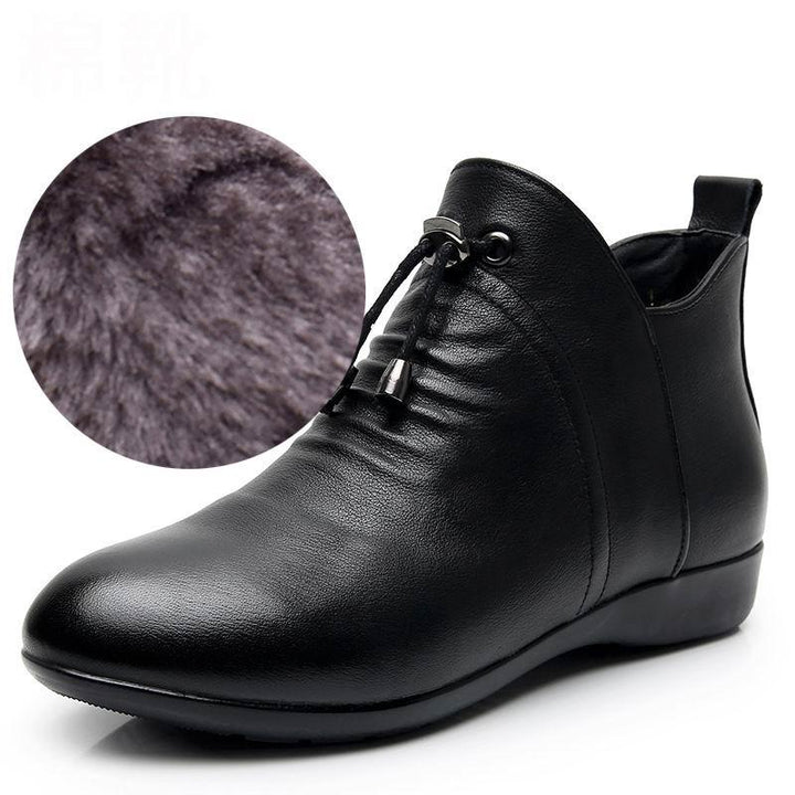 Women's High Top Leather Soft-soled Cotton Flat Boots - Trendha