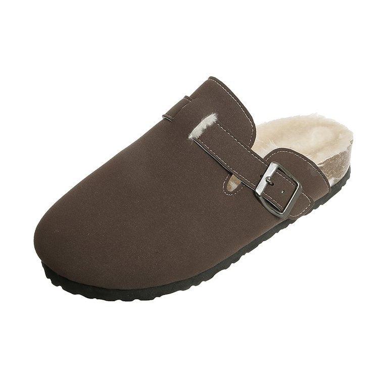 Round Head Comfortable Casual Flat Bottom Plus Fluffy Lazy Half Slippers Female Trend - Trendha