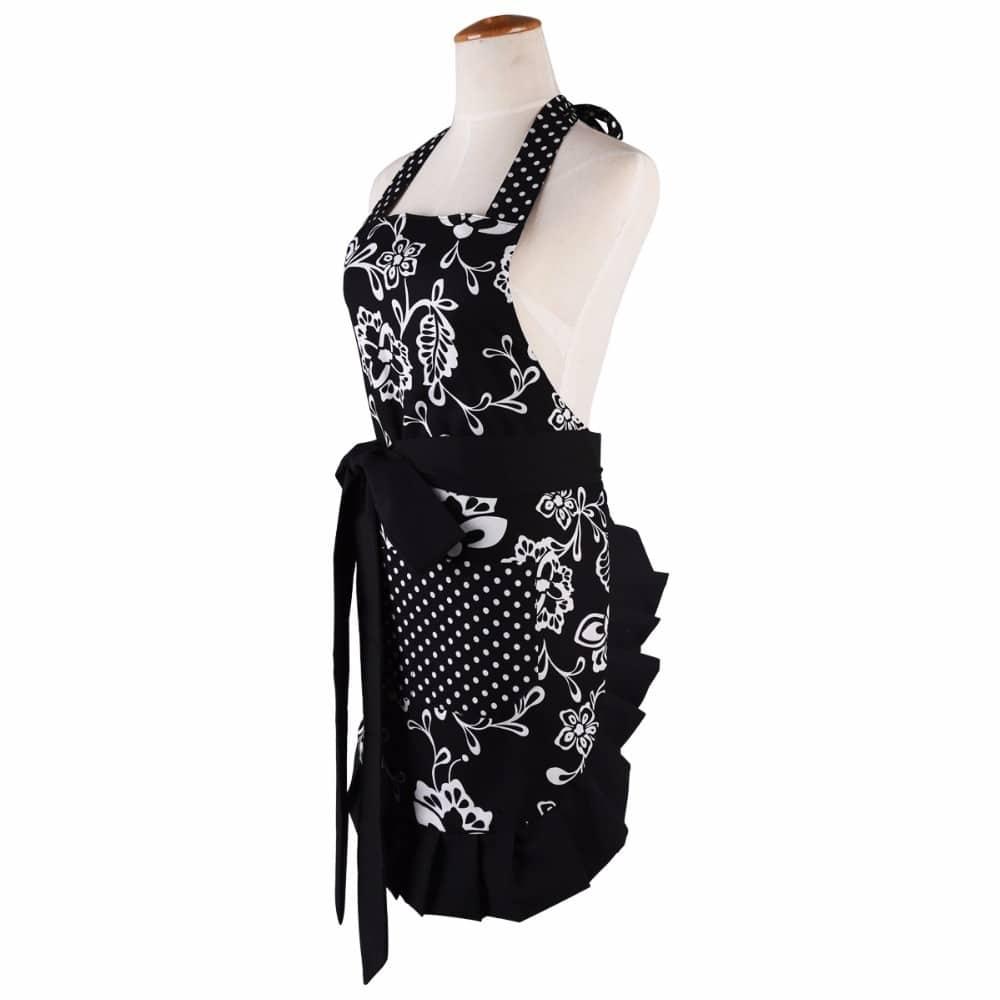 Black Patterned Cotton Apron for Women - Trendha