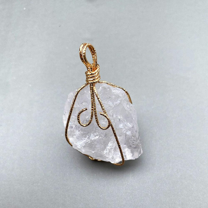 Hand-Wound Twisted Irregular Crystal Rough Stone Necklace - Trendha