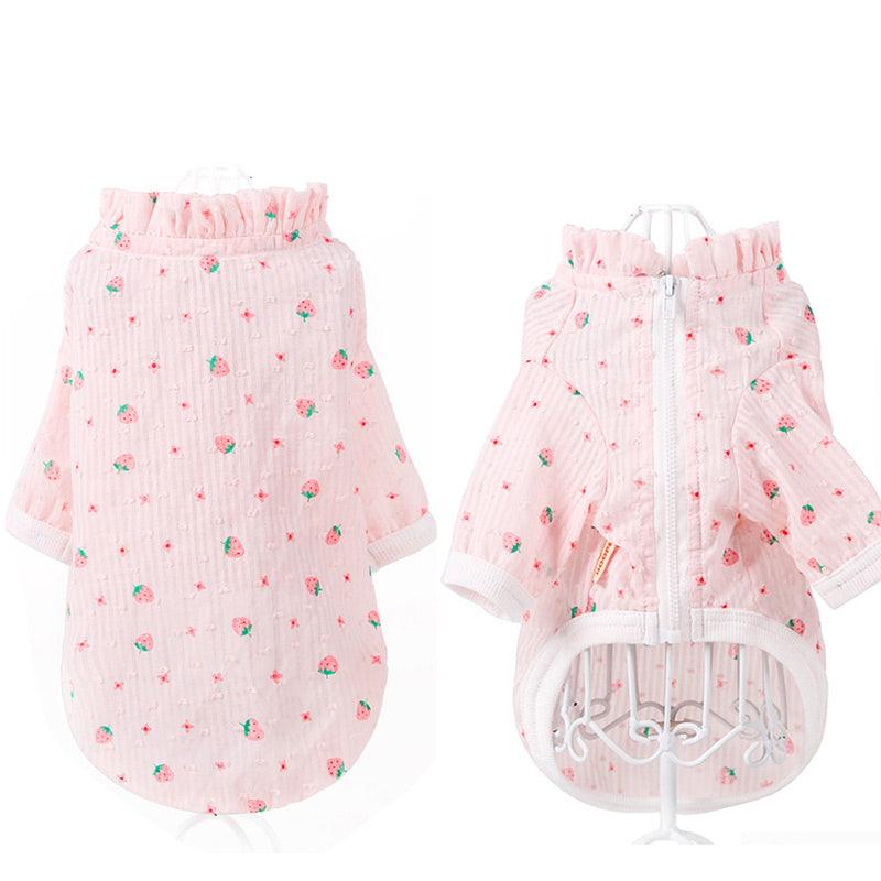 Pink Strawberry-Print Cat Shirt
