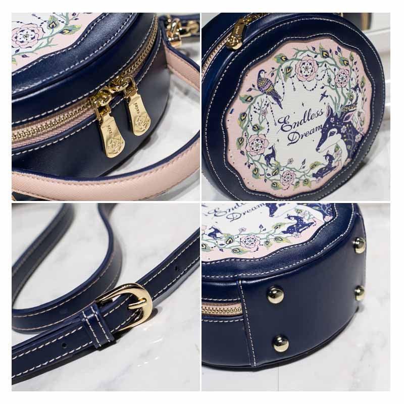 New Contrasting Color Fawn Printed Flower Small Round Bag - Trendha