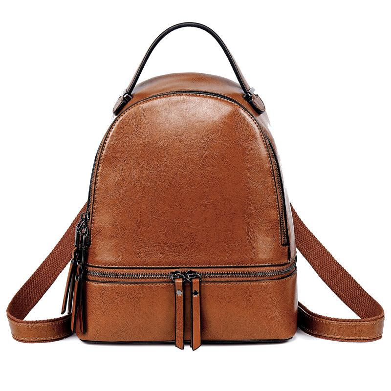 Fashion Temperament Gentle Leather Backpack Fashion Oil Wax Cowhide - Trendha