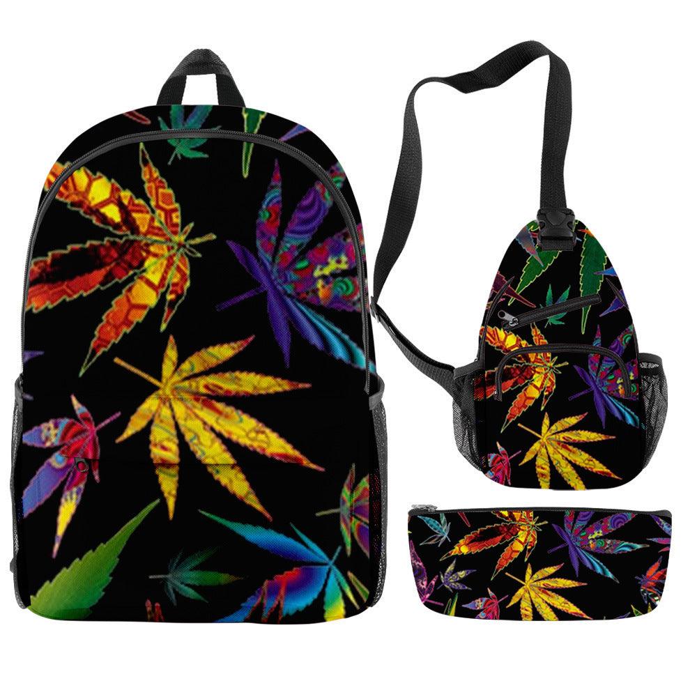 New Hemp Leaf Surrounding 3d Digital Backpack Pen Bag Shoulder - Trendha