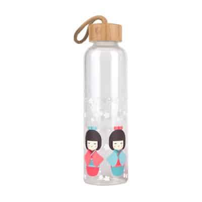 Colorful Print Glass Water Bottle with Bamboo Lid - Trendha