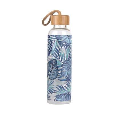 Colorful Print Glass Water Bottle with Bamboo Lid - Trendha