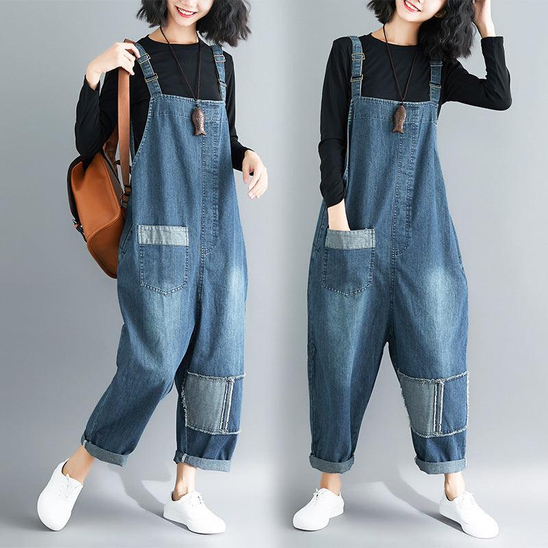 Casual Literary Women's Plus Size Denim Overalls - Trendha