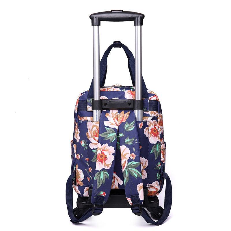 Mini Printed Folding Trolley Bag Detachable Dual Purpose Backpack - Trendha