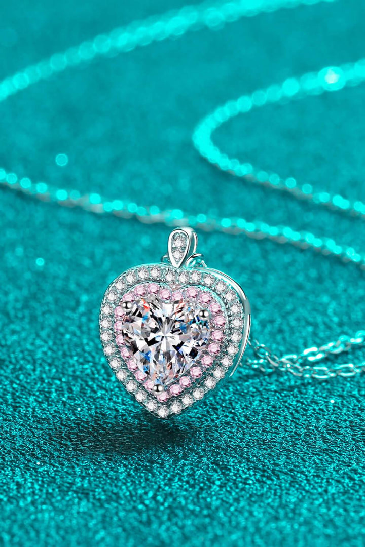 925 Sterling Silver 1 Carat Moissanite Heart Pendant Necklace - Trendha
