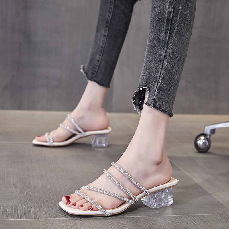 Women's New Rhinestone Chunky Heel Sandals - Trendha