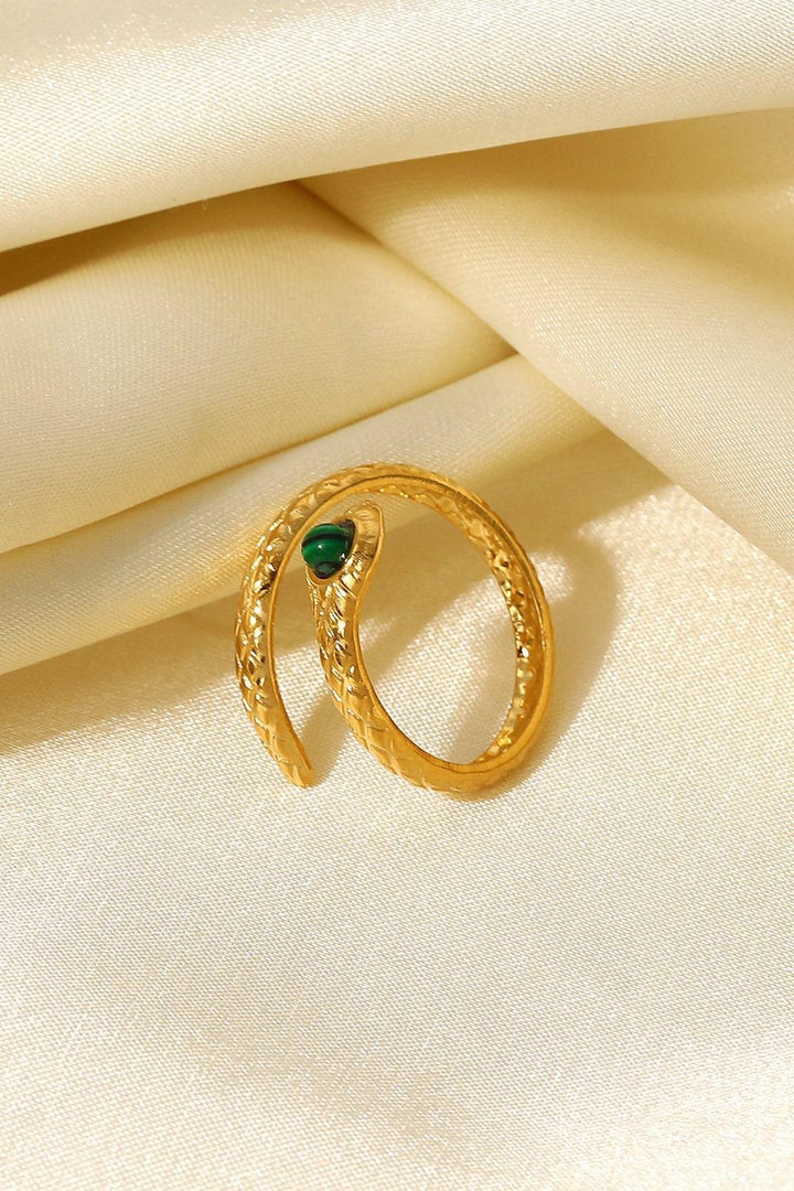 Snake Charmer Malachite Snake-Shaped Bypass Ring - Trendha