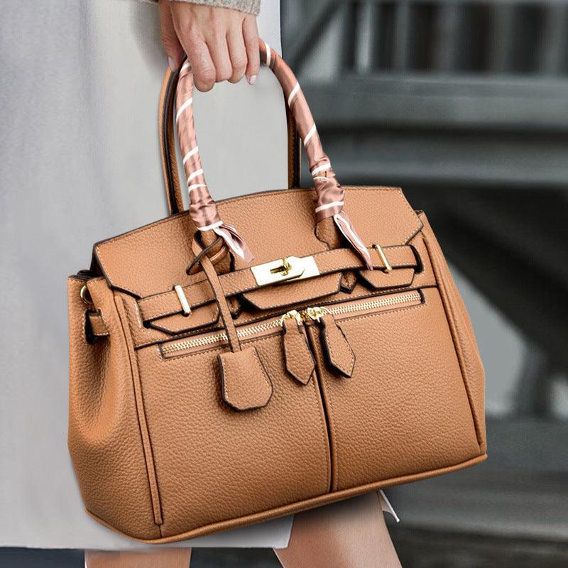 Scarf-Detail PU Top-Handle Shoulder Bag