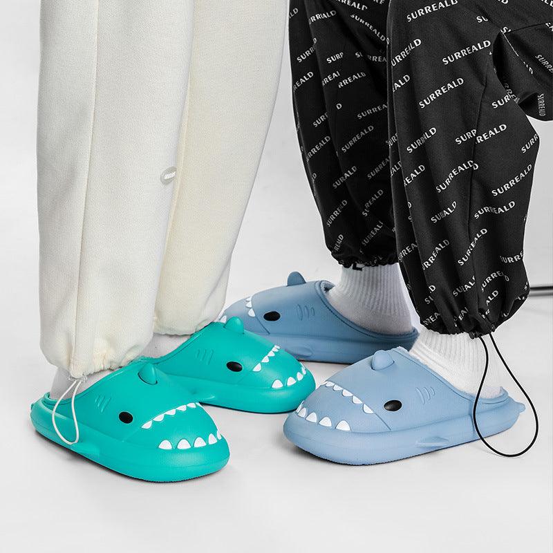 Winter Soft Bottom Household Couple Eva Hair Cartoon Shark Cotton Slippers - Trendha