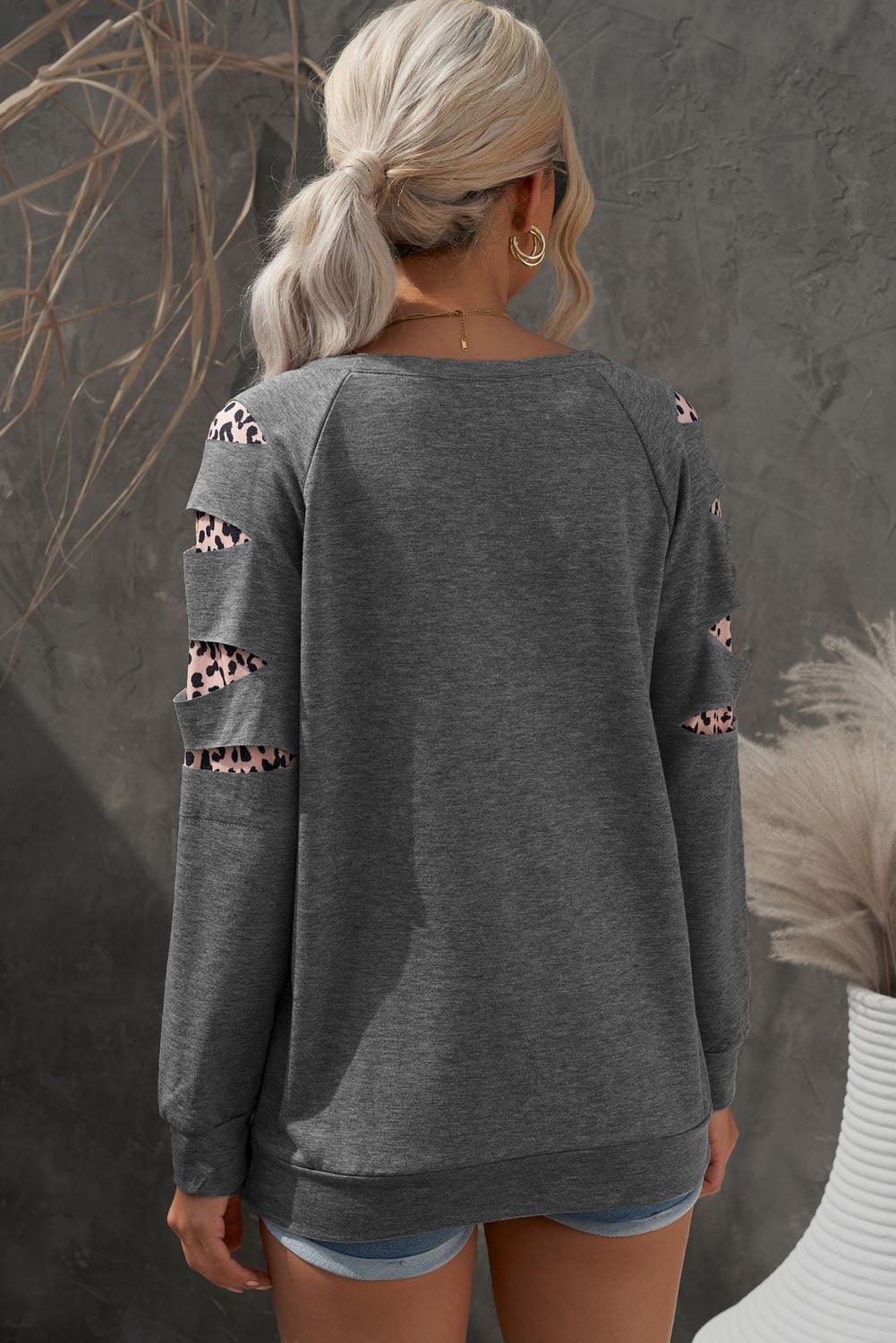 Leopard Patchwork Raglan Sleeve Sweatshirt - Trendha