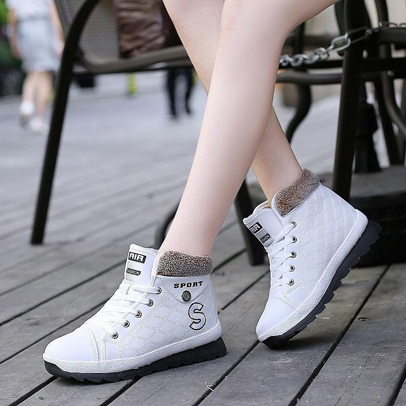 Leather High-waist Velvet Warm Flat-bottomed Middle School Short Boots - Trendha