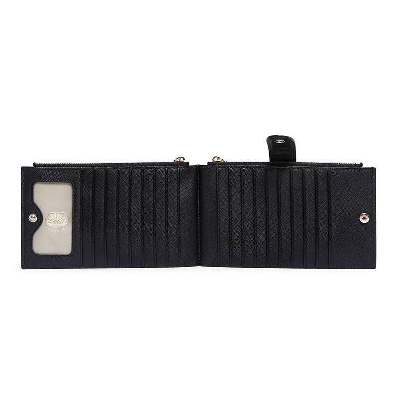 Ladies Multifunctional Card Holder Anti-theft Brush Two-way Folding PU Cross Pattern With Zipper - Trendha