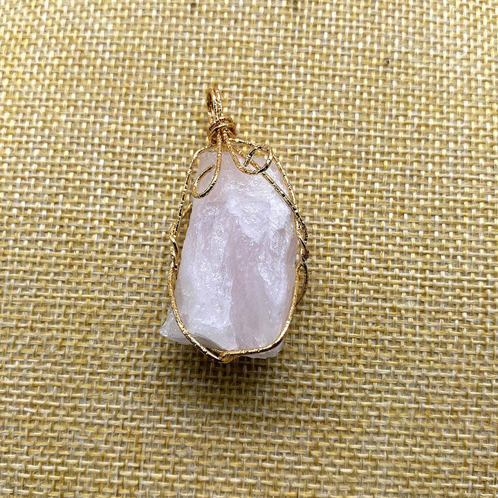 Hand-Wound Twisted Irregular Crystal Rough Stone Necklace - Trendha
