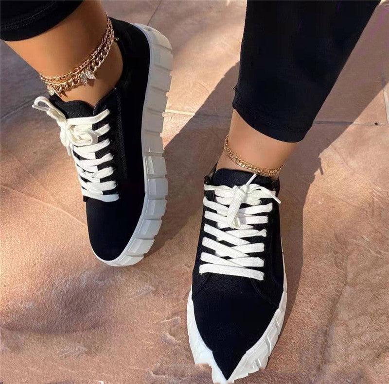 Casual Sports Lace-up Canvas Women's Shoes With Platform - Trendha