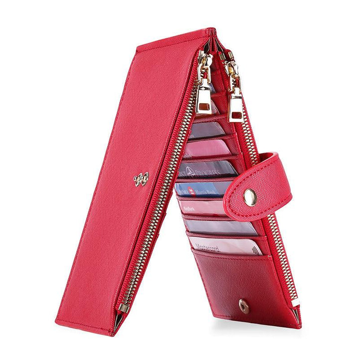 Ladies Multifunctional Card Holder Anti-theft Brush Two-way Folding PU Cross Pattern With Zipper - Trendha