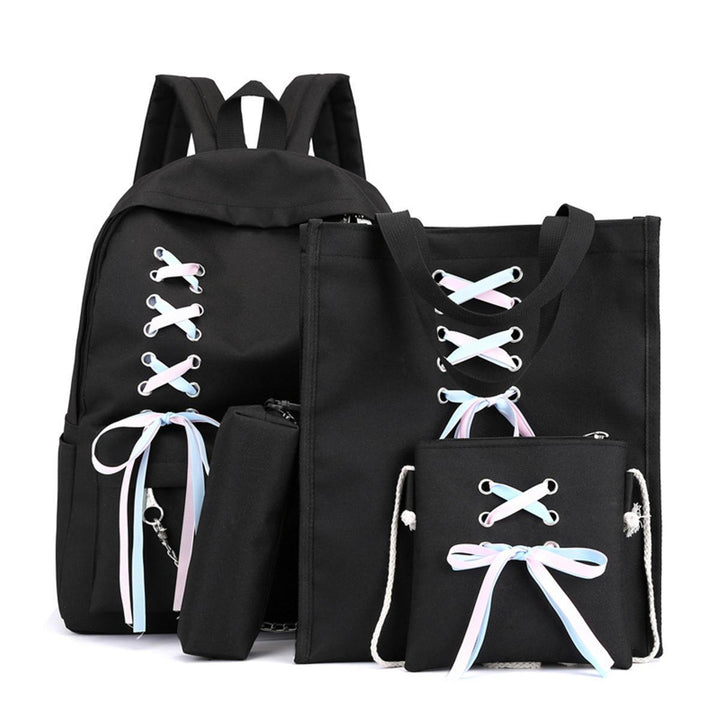 4Pcs/Set Canvas Backpack Rucksack Teenage Girls School Bag Handbag Outdoor Travel - Trendha