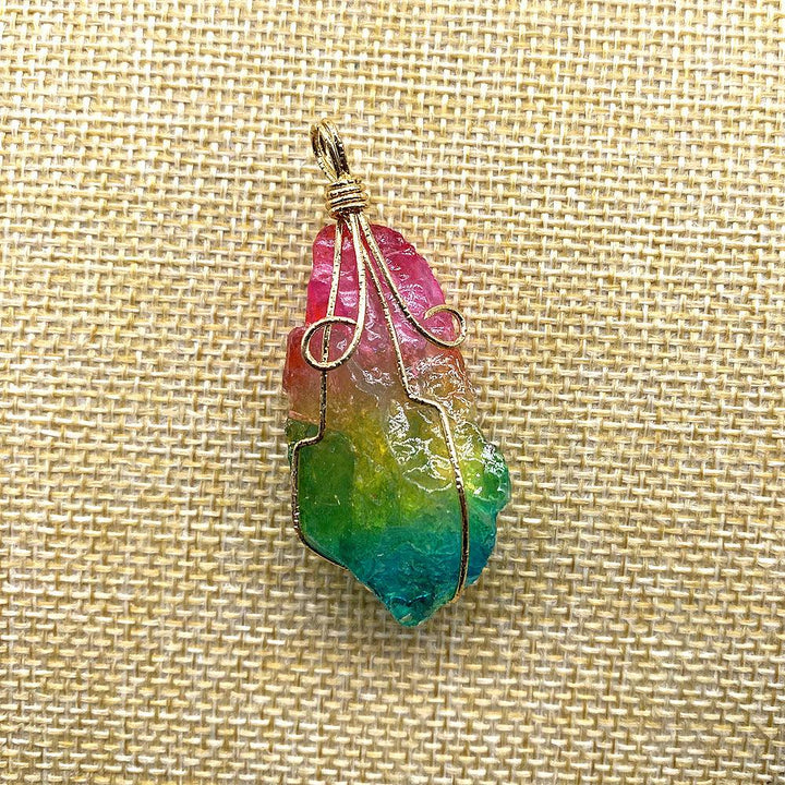 Hand-Wound Twisted Irregular Crystal Rough Stone Necklace - Trendha