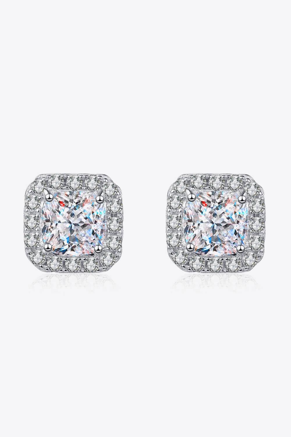 925 Sterling Silver Inlaid 2 Carat Moissanite Square Stud Earrings - Trendha