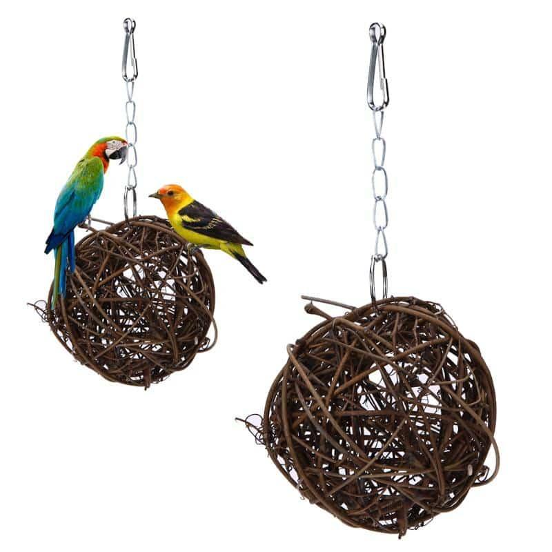 Hanging Rattan Ball Chew Toy for Parrots