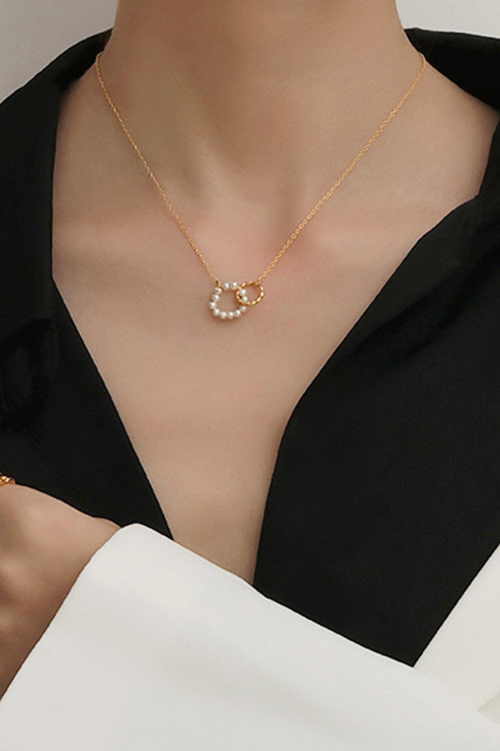 Pearl Hoop Link Pendant Necklace - Trendha