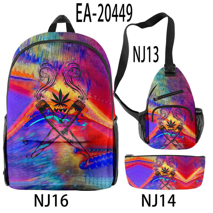 New Hemp Leaf Surrounding 3d Digital Backpack Pen Bag Shoulder - Trendha