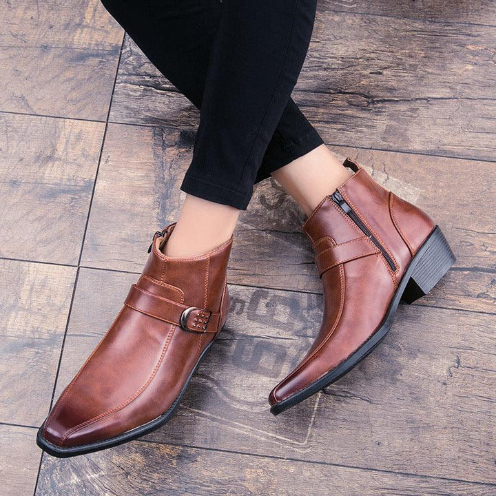 Men's Casual Personality Korean High Top Martin Leather Shoes - Trendha