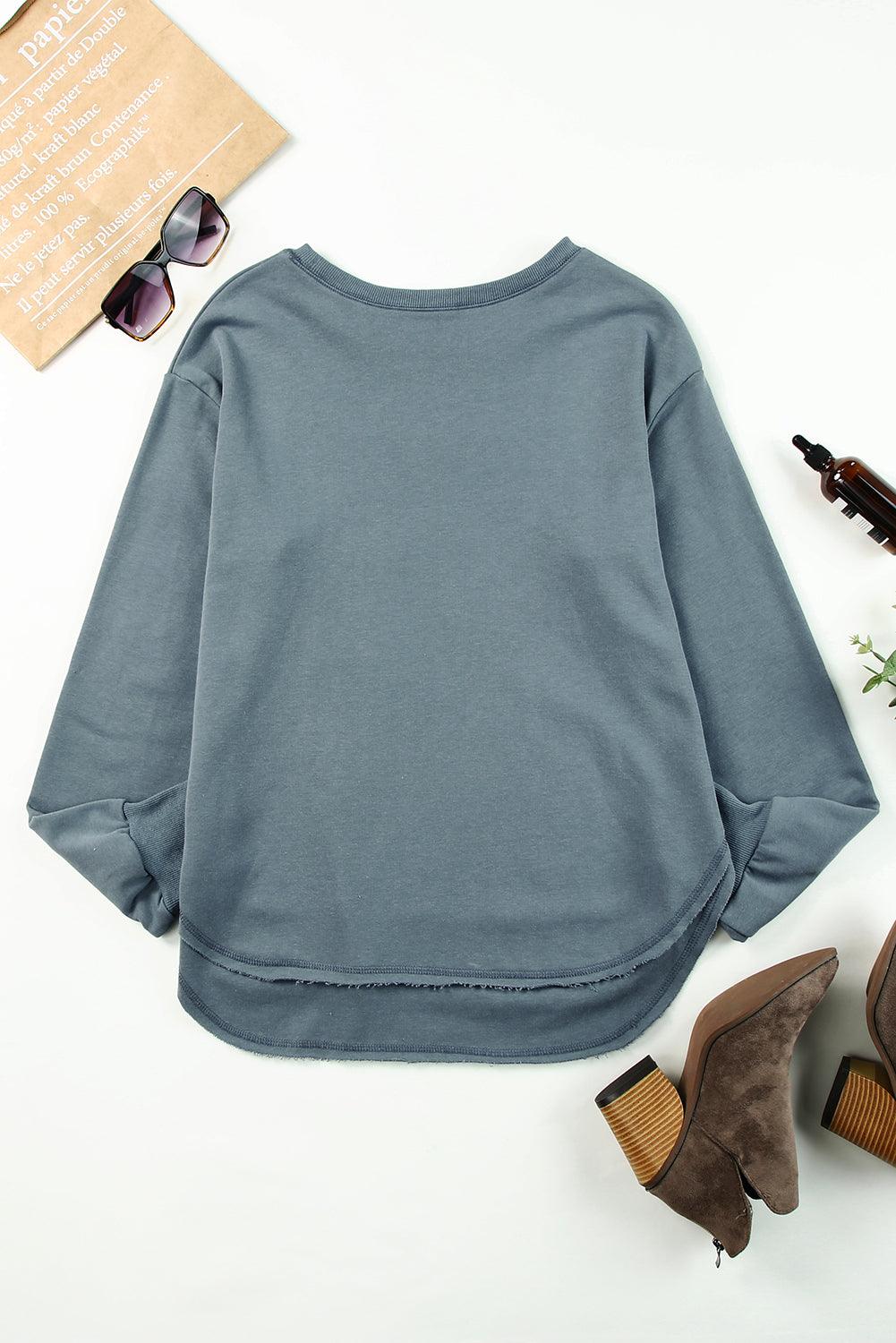 Side Slit Drop Shoulder Sweatshirt - Trendha