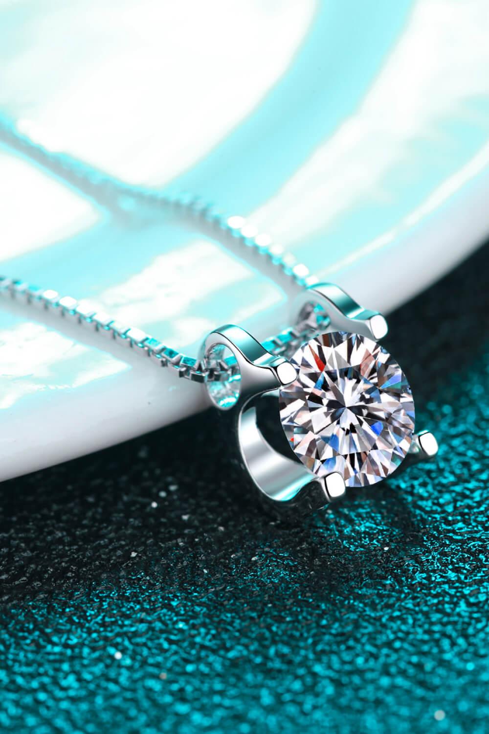 1 Carat Moissanite 925 Sterling Silver Chain Necklace - Trendha