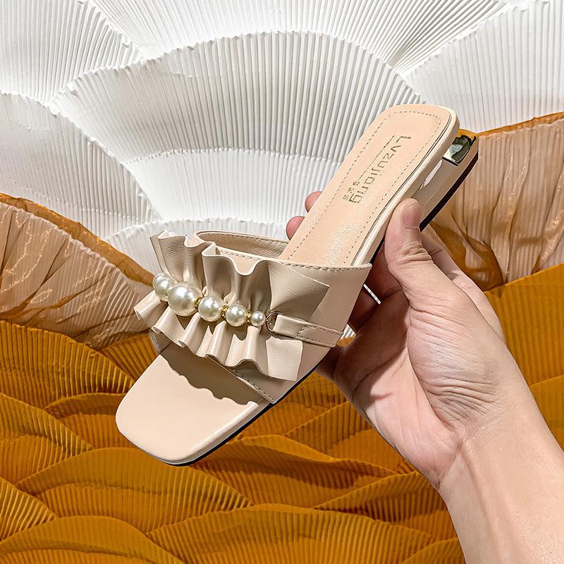Summer New Pearl Low Heel Sandals And Slippers - Trendha