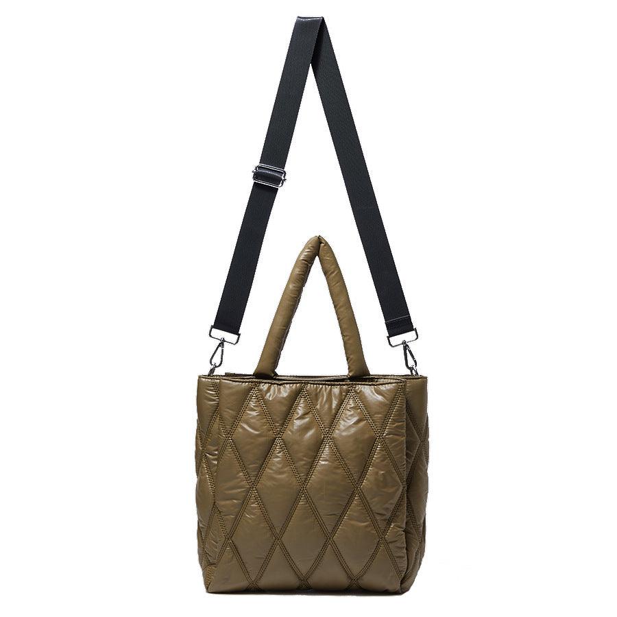 Diamond Check Canvas Women's Bag Large Capacity Padded Messenger Simple Casual One Shoulder - Trendha