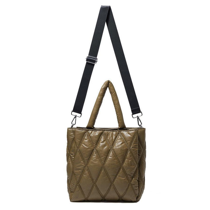 Diamond Check Canvas Women's Bag Large Capacity Padded Messenger Simple Casual One Shoulder - Trendha