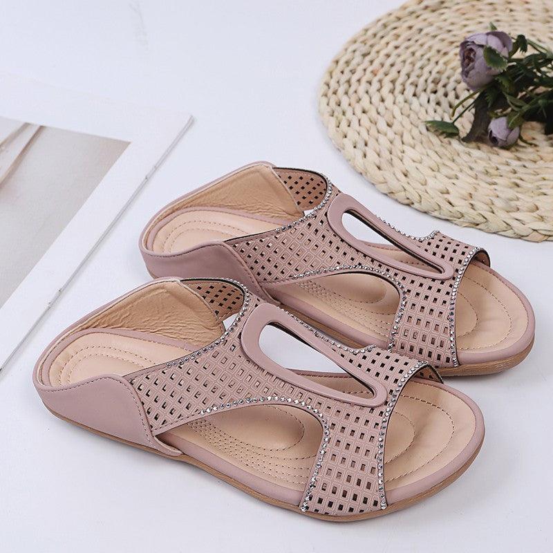 Fashion Rhinestone Hollow Large Size Casual Slippers - Trendha