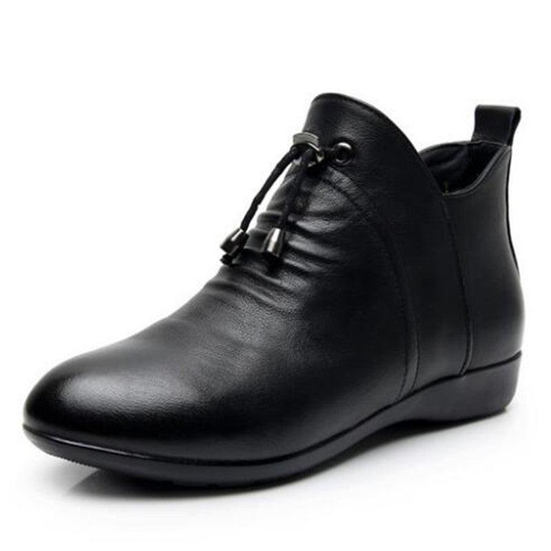 Women's High Top Leather Soft-soled Cotton Flat Boots - Trendha