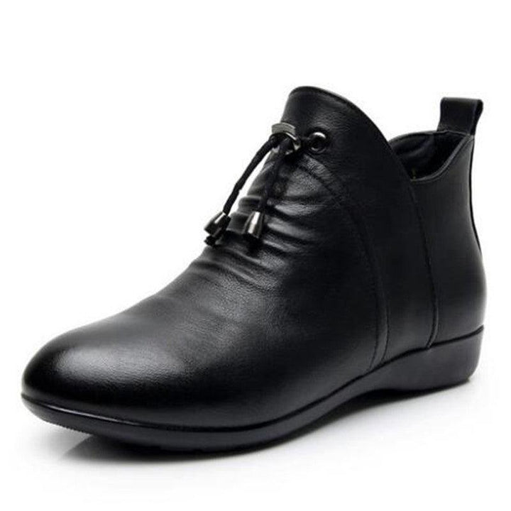 Women's High Top Leather Soft-soled Cotton Flat Boots - Trendha