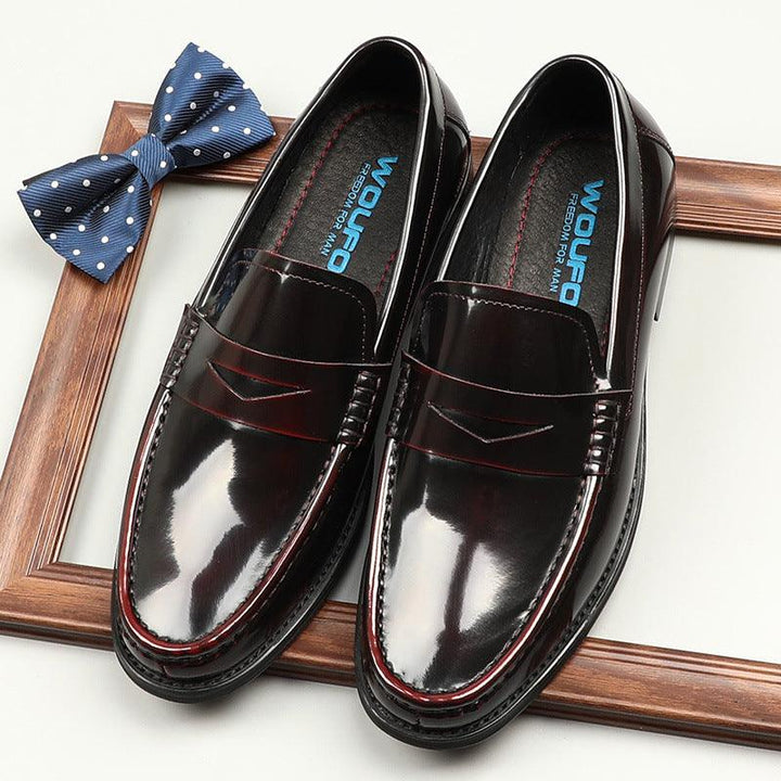 Korean Style One-foot Patent Leather Round Toe Loafers Commuter Shoes - Trendha
