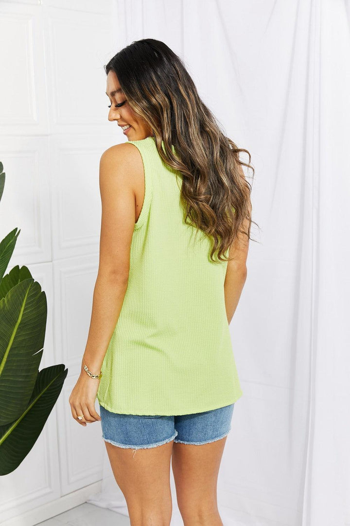 Blumin Apparel Chance of Sun Full Size Ribbed V-Neck Tank in Green - Trendha